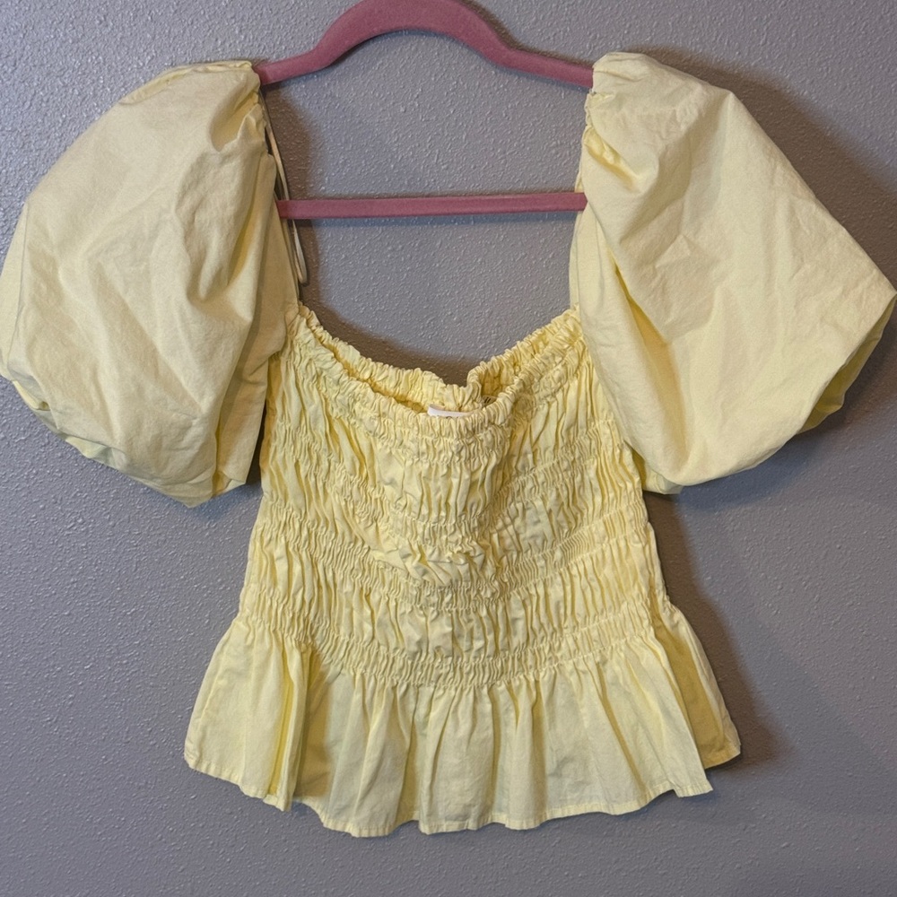 ASTR  Savina puff sleeve smocked bodice poplin cottagecore prarie coquette top - Picture 5 of 7